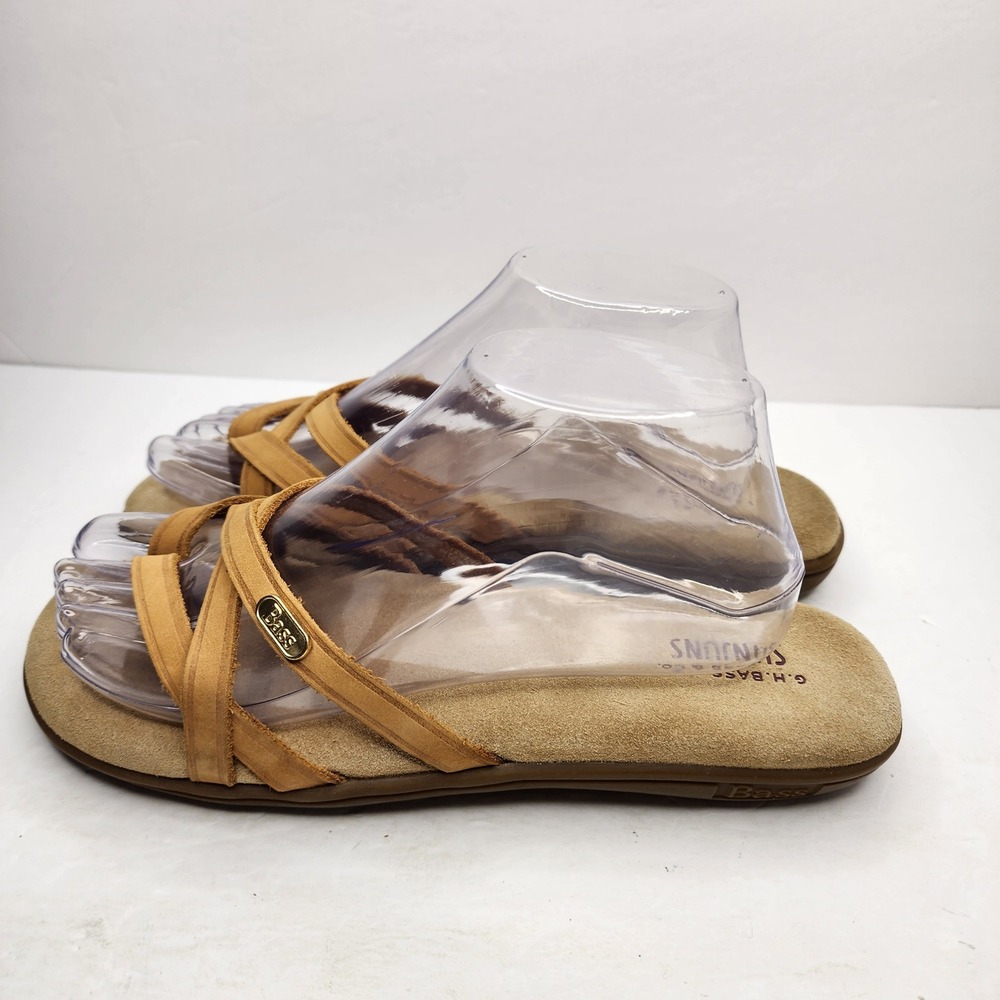 G.H. Bass Sunjuns Sharon Sandals Womens‎ 9.5 M Tan Leather Strappy Slide Flat